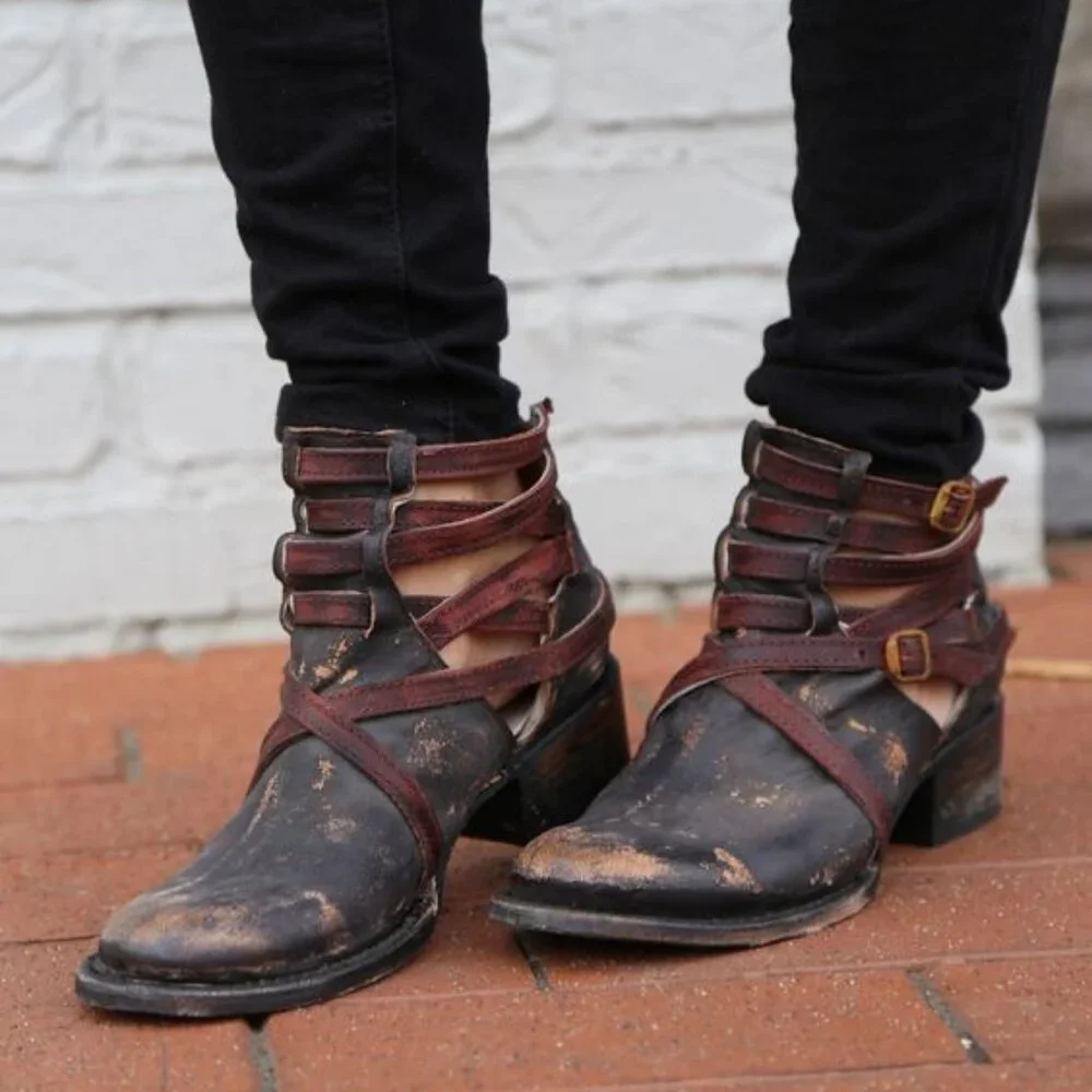 Freebird by Steven Brown and Burgundy Distressed Leather Ankle Boots